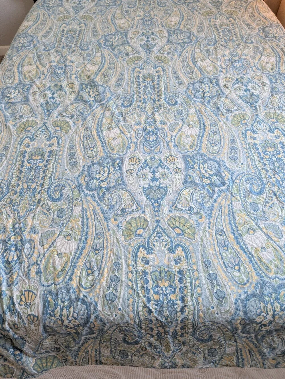 Pottery Barn Blue Green Paisley Cotton Full/Queen Duvet Cover 2012 Cooling
